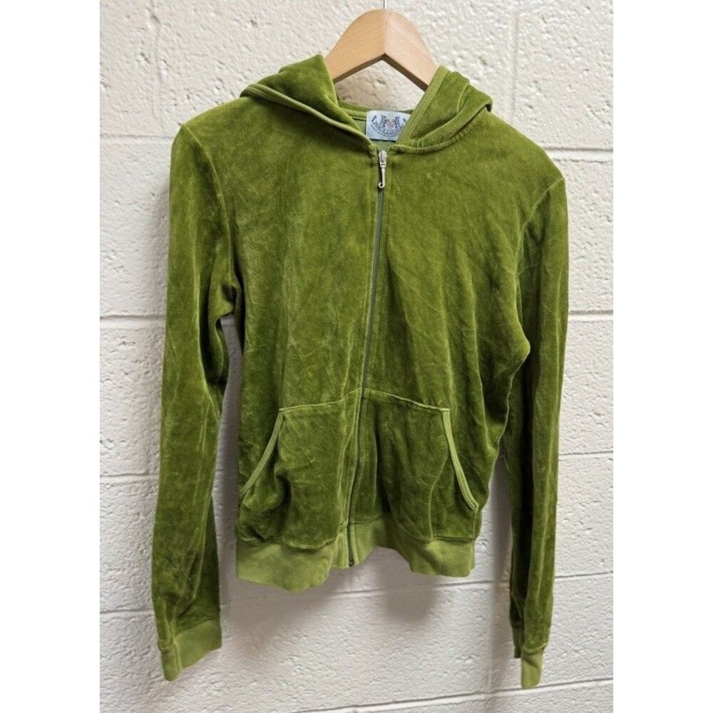 Juicy Couture Lime Green Hoodie Full Zip Terrycloth Size X-Large USA VTG